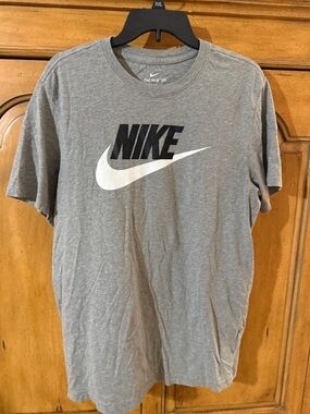Nike Gray Short-Sleeve Tee with Black Logo and White Swoosh